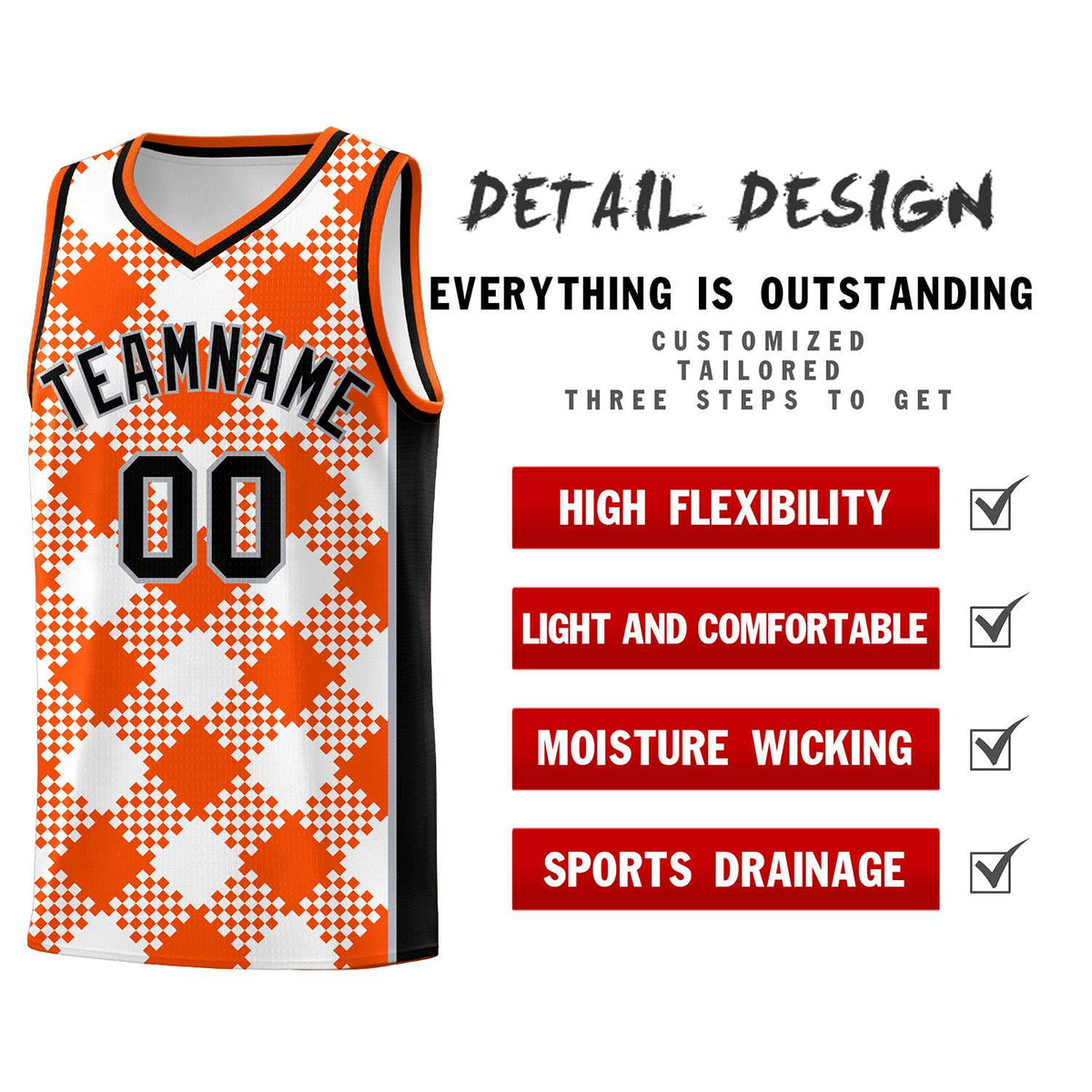 Personalized White Orange-Gray Grid Basketball Kits