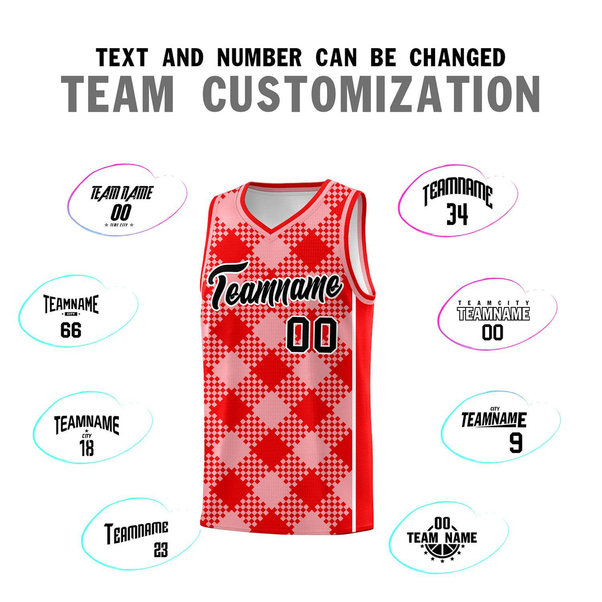 Personalized Light Pink Light Red-White Grid Basketball Kits