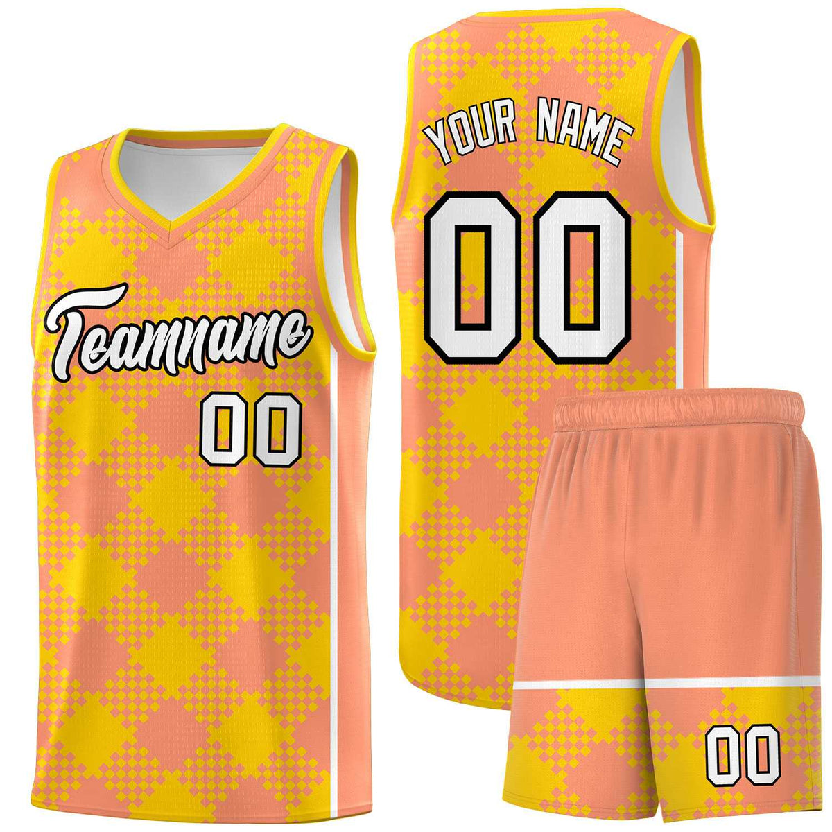 Personalized Light Orange Gold-White Grid Basketball Kits