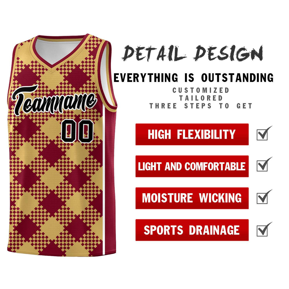 Personalized Old Gold Crimson-White Grid Basketball Kits