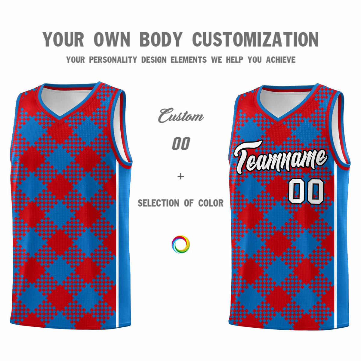 Personalized Royal Red-White Grid Basketball Kits