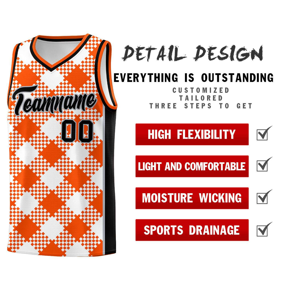 Personalized White Orange-Gray Grid Basketball Kits
