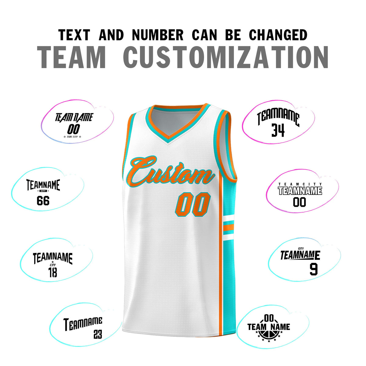 Custom Youth Basketball Jersey - White Aqua Personalized Varsity Two-Tone Uniform