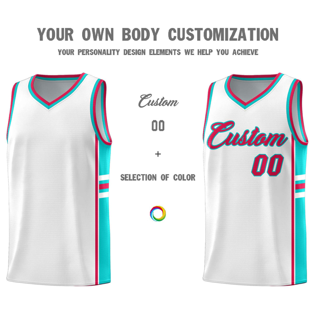 Custom Youth Basketball Jersey - White Aqua Personalized Varsity Two-Tone Uniform