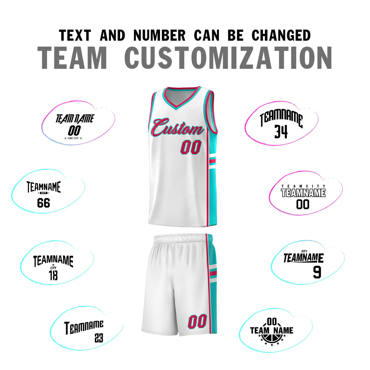 Custom Youth Basketball Jersey - White Aqua Personalized Varsity Two-Tone Uniform