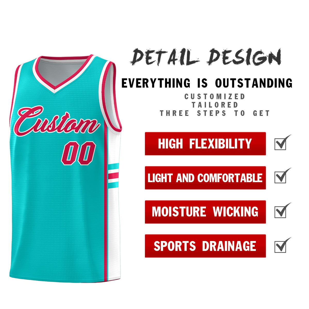 Custom Youth Basketball Jersey - Aqua White Two-Tone Classic Varsity Uniform