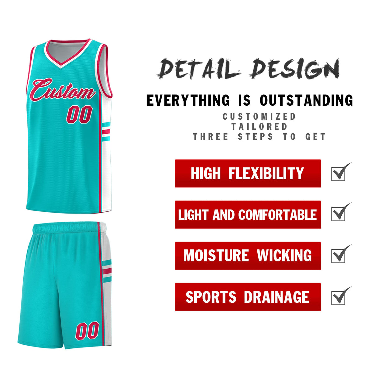 Custom Youth Basketball Jersey - Aqua White Two-Tone Classic Varsity Uniform