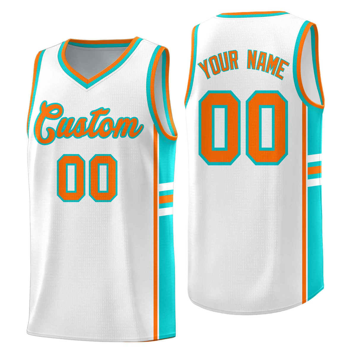 Custom Youth Basketball Jersey - White Aqua Personalized Varsity Two-Tone Uniform