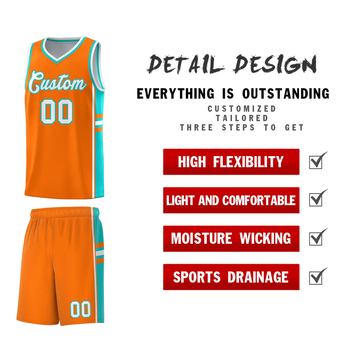 Custom Youth Basketball Jersey - Orange Aqua Two-Tone Varsity Jersey Set