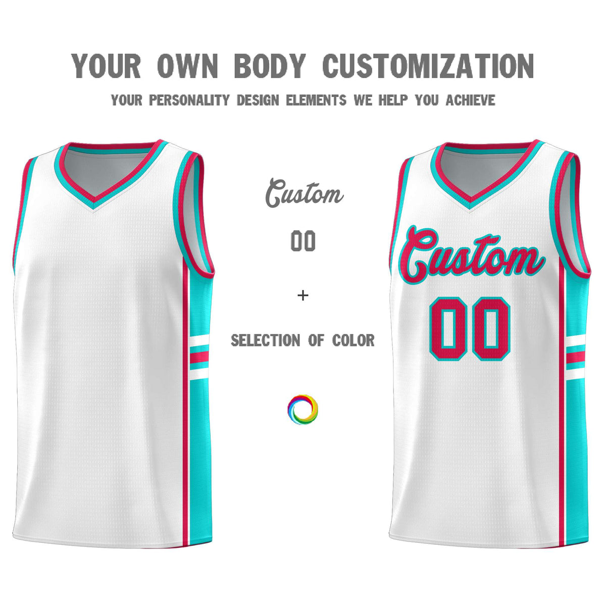 Custom Youth Basketball Jersey - White Aqua Personalized Varsity Two-Tone Uniform