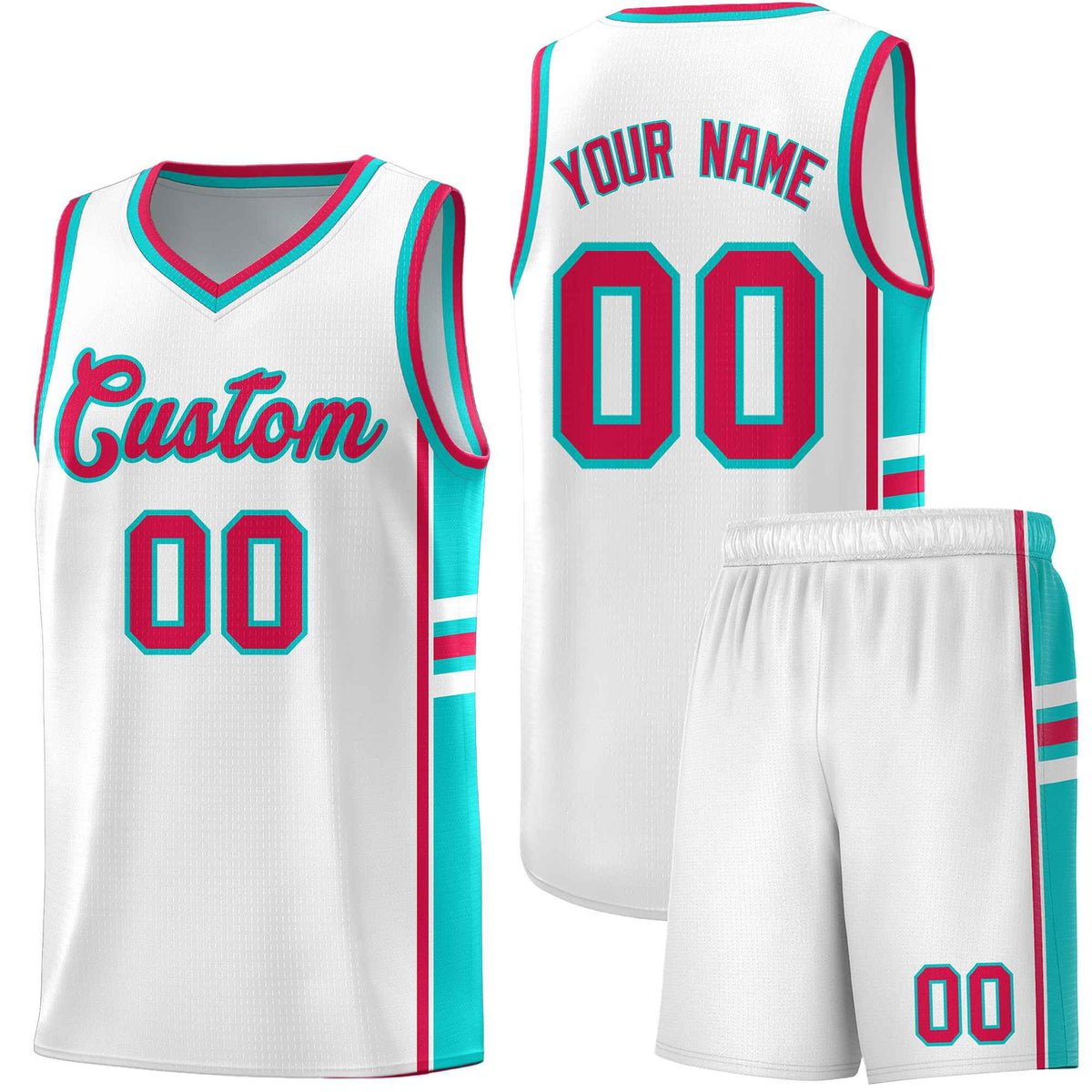 Custom Youth Basketball Jersey - White Aqua Personalized Varsity Two-Tone Uniform