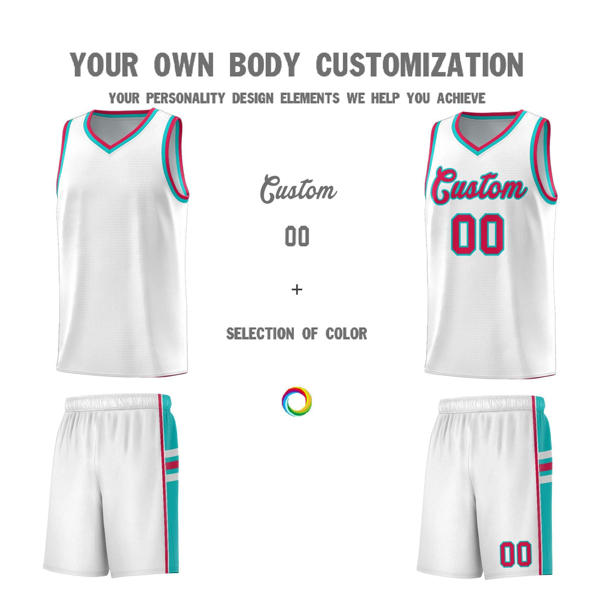 Custom Youth Basketball Jersey - White Aqua Personalized Varsity Two-Tone Uniform