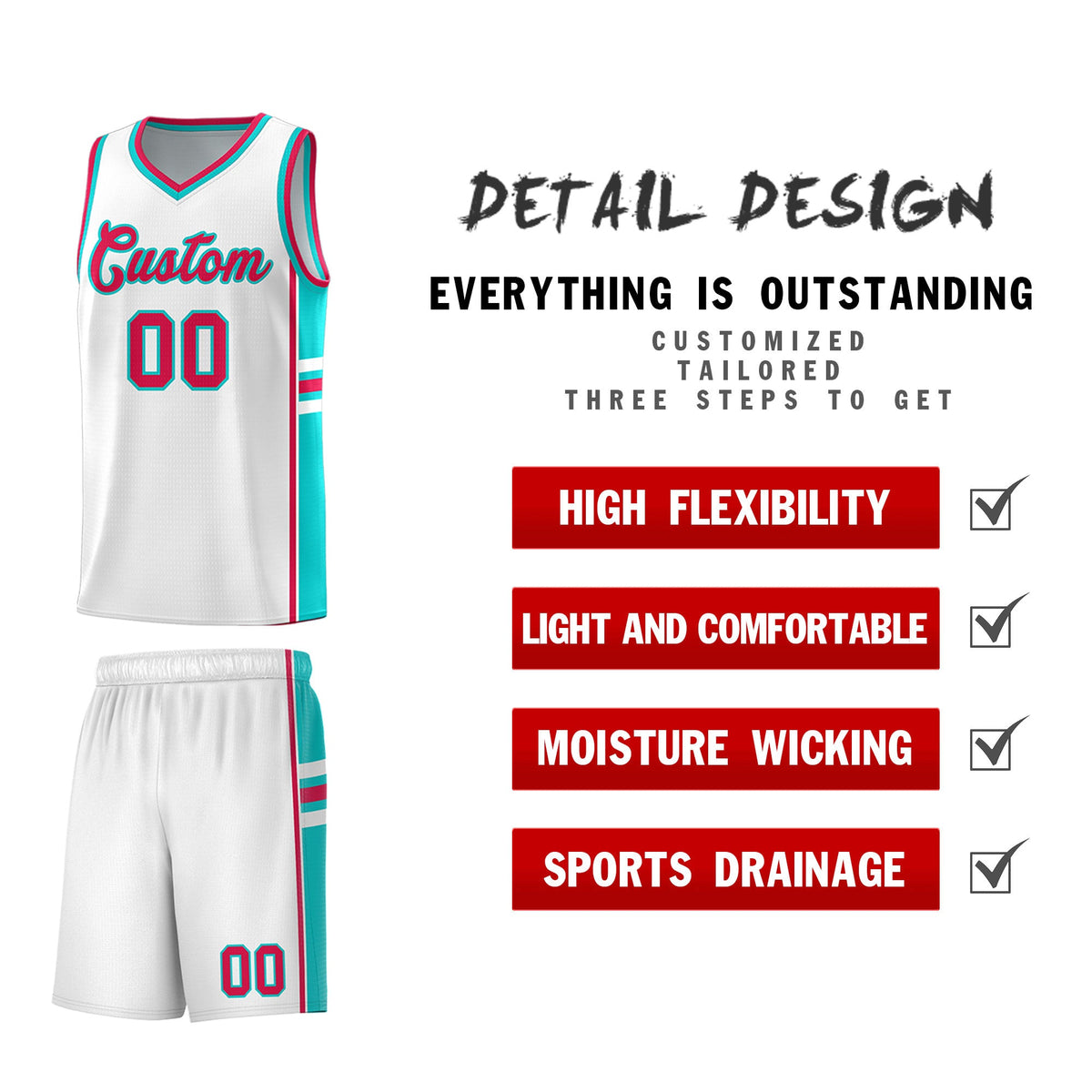 Custom Youth Basketball Jersey - White Aqua Personalized Varsity Two-Tone Uniform