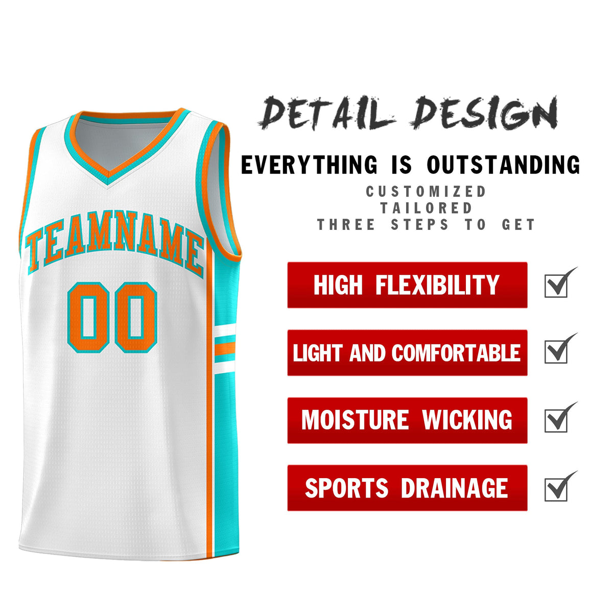 Custom Youth Basketball Jersey - White Aqua Personalized Varsity Two-Tone Uniform