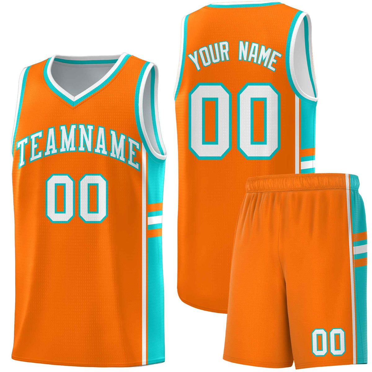 Custom Youth Basketball Jersey - Orange Aqua Two-Tone Varsity Jersey Set