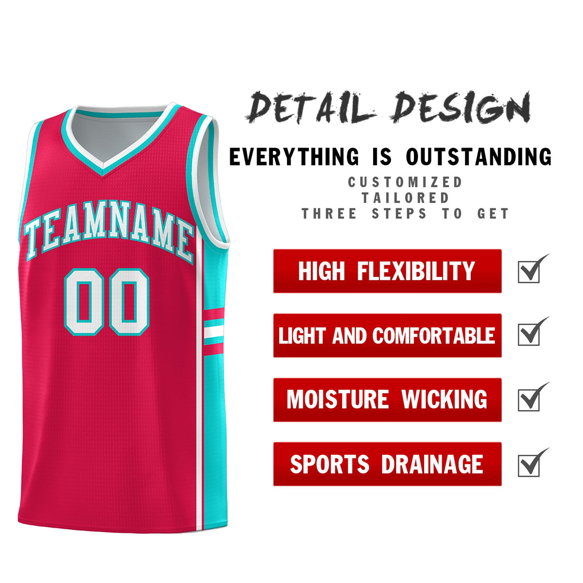 Custom Youth Basketball Jersey - Red Aqua Two-Tone Varsity Jersey Set