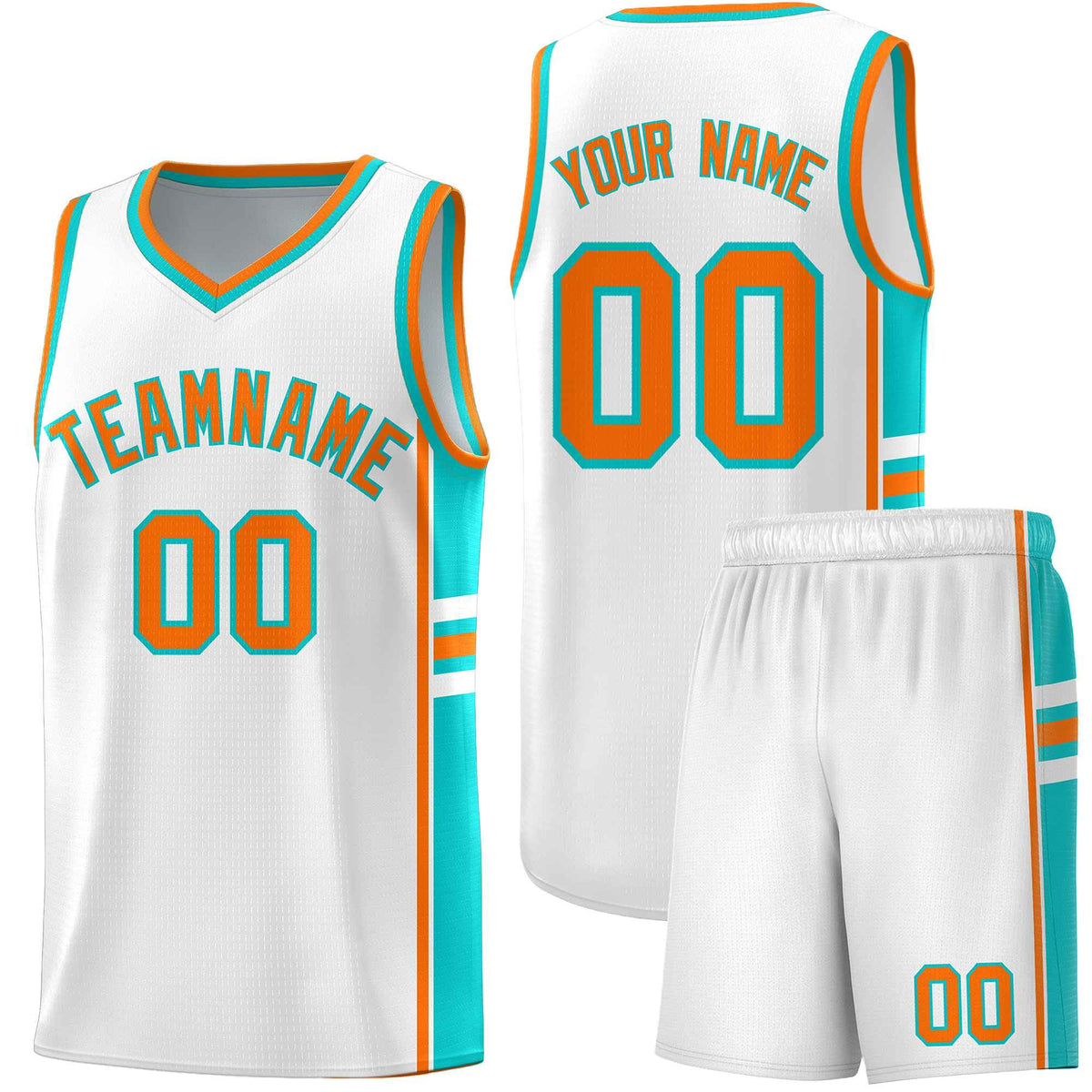 Custom Youth Basketball Jersey - White Aqua Personalized Varsity Two-Tone Uniform