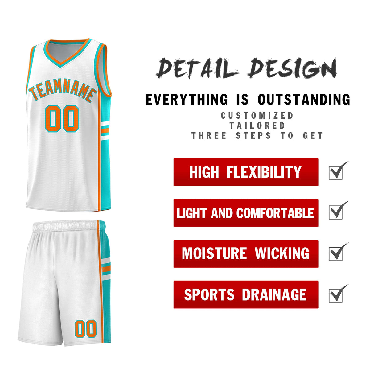Custom Youth Basketball Jersey - White Aqua Personalized Varsity Two-Tone Uniform