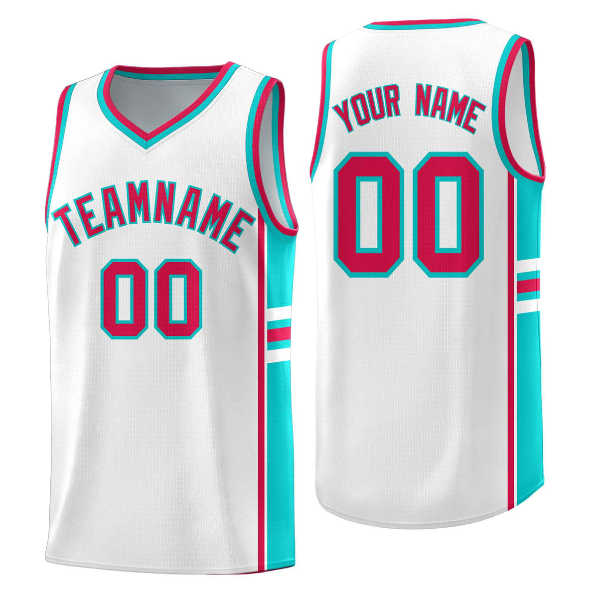 Custom Youth Basketball Jersey - White Aqua Personalized Varsity Two-Tone Uniform
