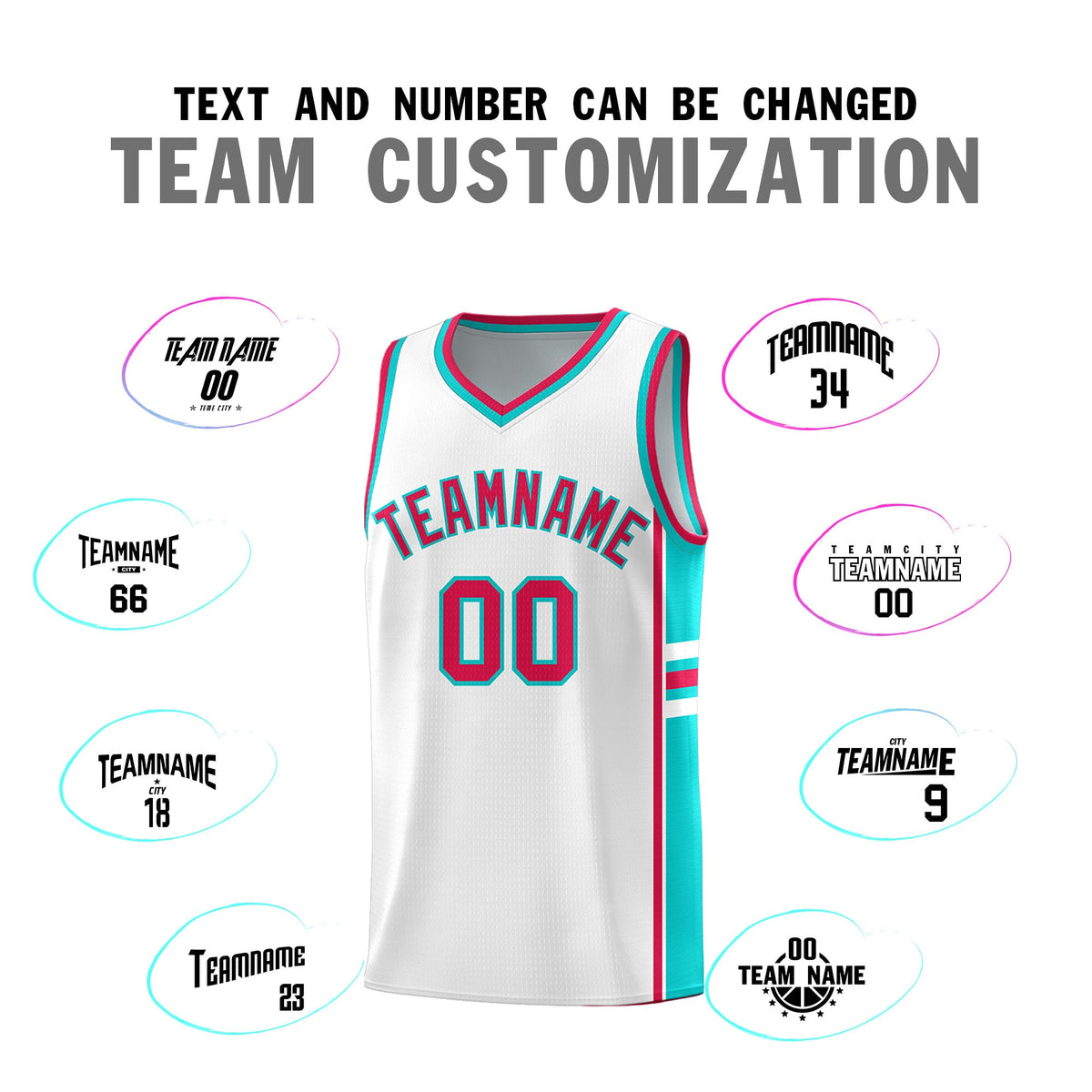 Custom Youth Basketball Jersey - White Aqua Personalized Varsity Two-Tone Uniform
