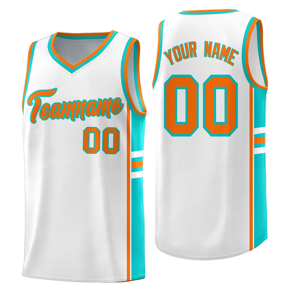 Custom Youth Basketball Jersey - White Aqua Personalized Varsity Two-Tone Uniform
