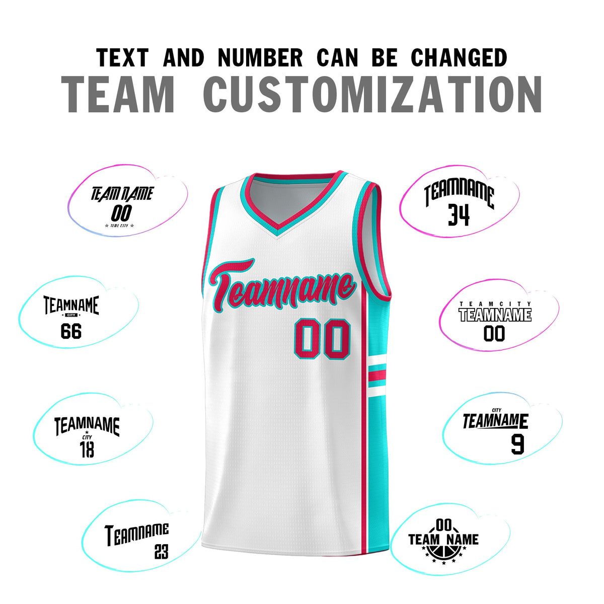 Custom Youth Basketball Jersey - White Aqua Personalized Varsity Two-Tone Uniform