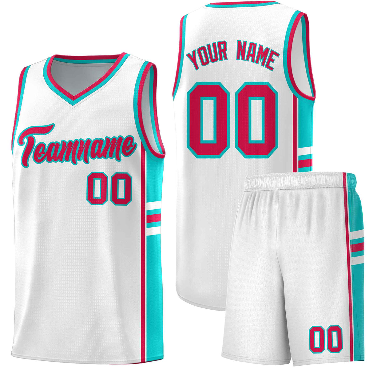 Custom Youth Basketball Jersey - White Aqua Personalized Varsity Two-Tone Uniform
