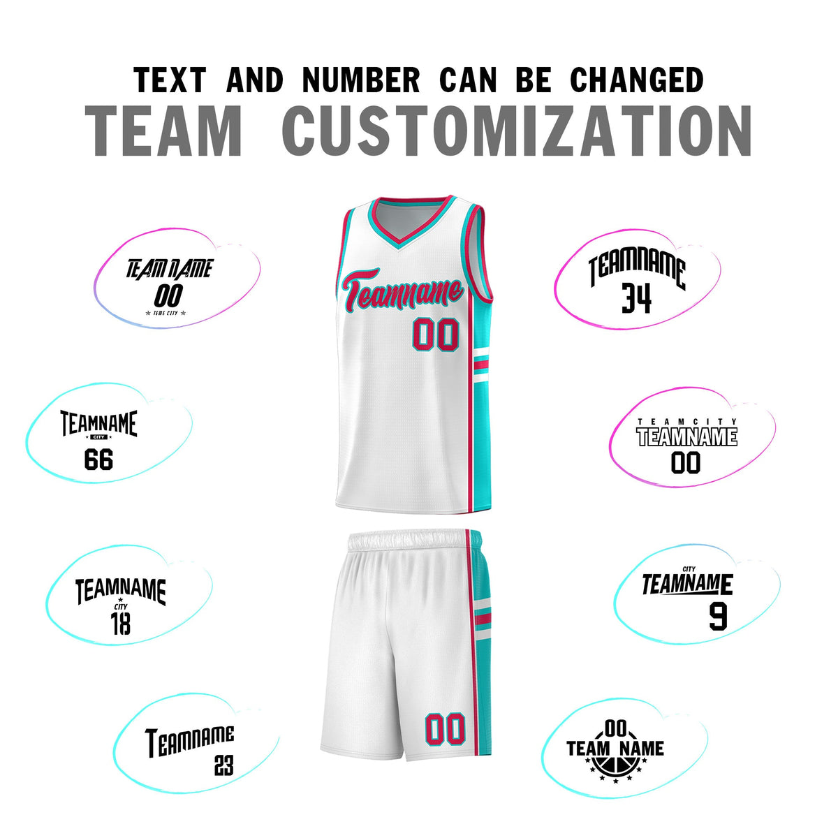 Custom Youth Basketball Jersey - White Aqua Personalized Varsity Two-Tone Uniform