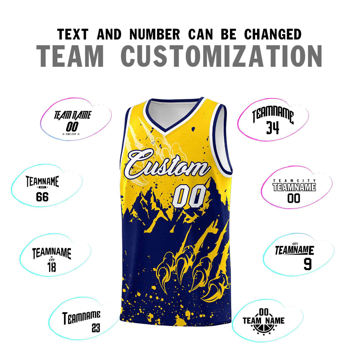 Custom Gold Navy Snow Mountain Beast Pattern Sports Uniform Basketball Jersey