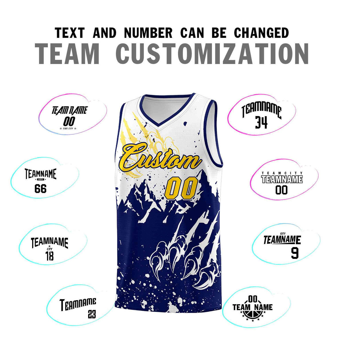Custom White Navy Snow Mountain Beast Pattern Sports Uniform Basketball Jersey
