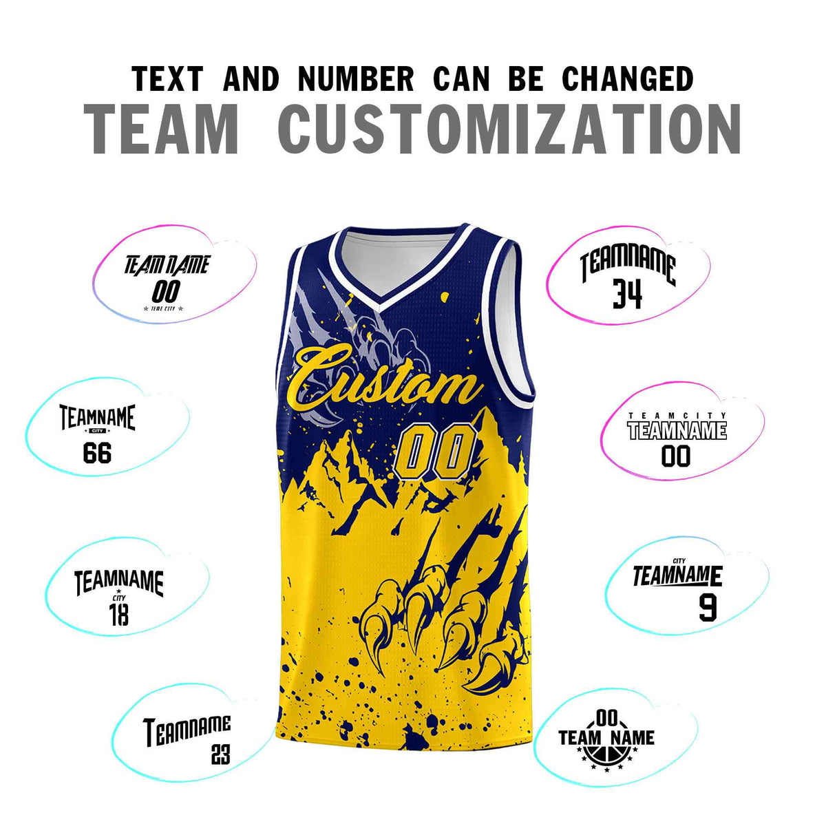 Custom Navy Gold Snow Mountain Beast Pattern Sports Uniform Basketball Jersey