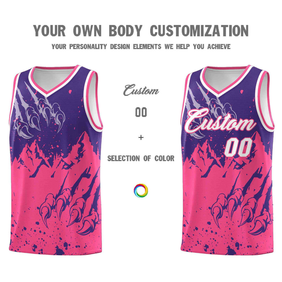 Custom Purple Pink Snow Mountain Beast Pattern Sports Uniform Basketball Jersey