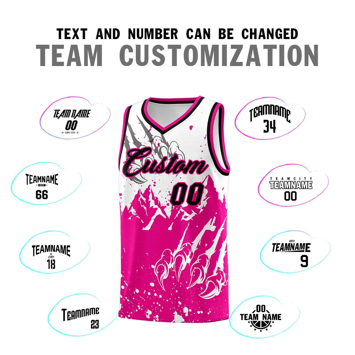 Custom White Pink Snow Mountain Beast Pattern Sports Uniform Basketball Jersey