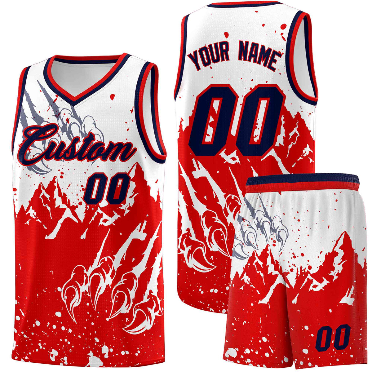 Custom White Red Snow Mountain Beast Pattern Sports Uniform Basketball Jersey