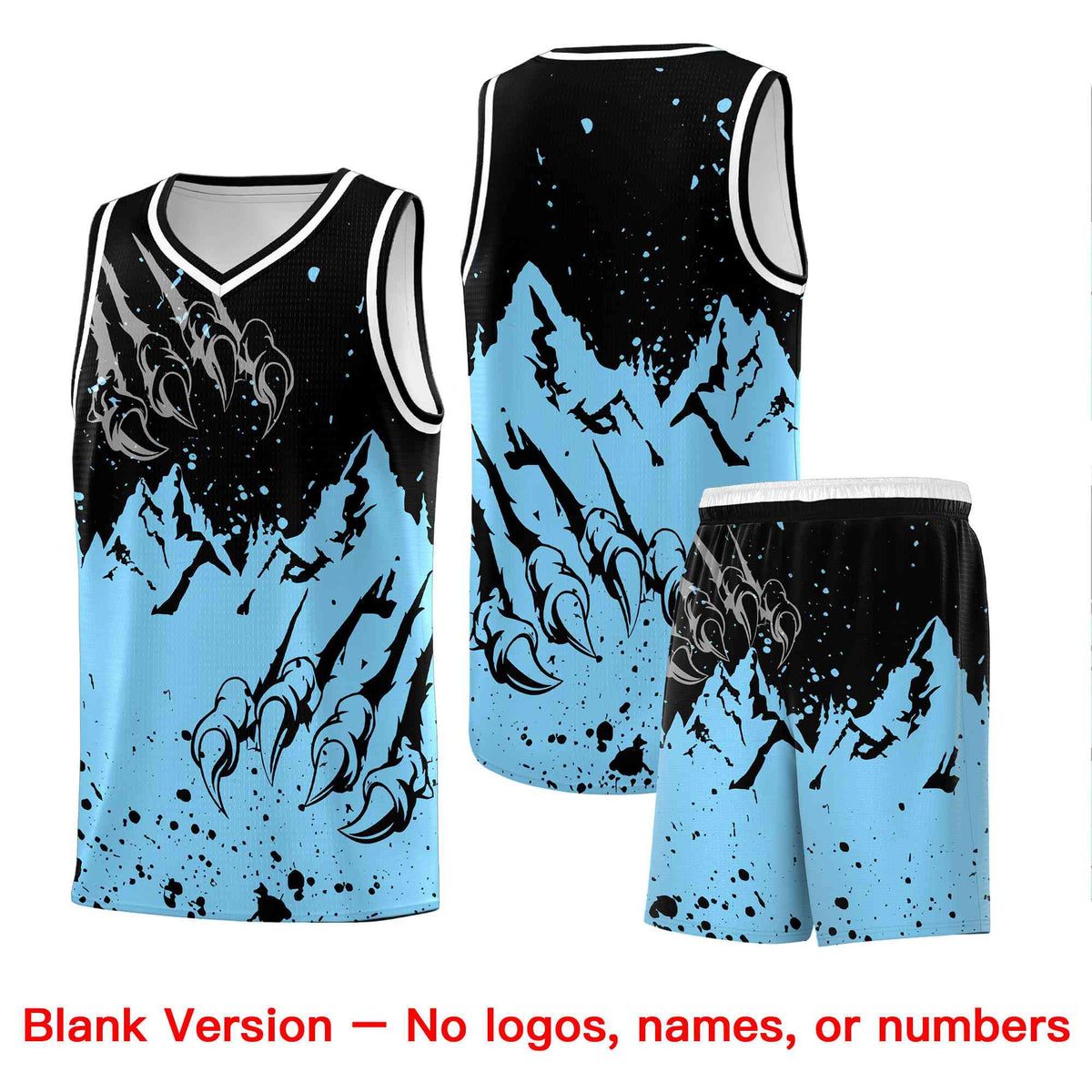 Custom Black Light Blue Snow Mountain Beast Pattern Sports Uniform Basketball Jersey