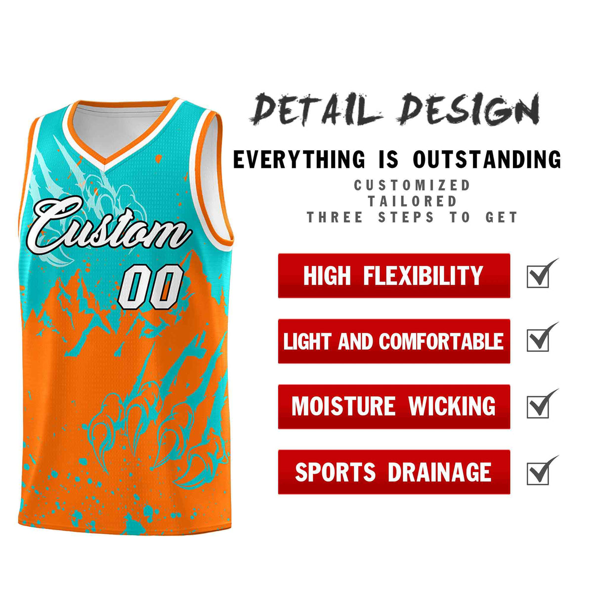 Custom Aqua Orange Snow Mountain Beast Pattern Sports Uniform Basketball Jersey