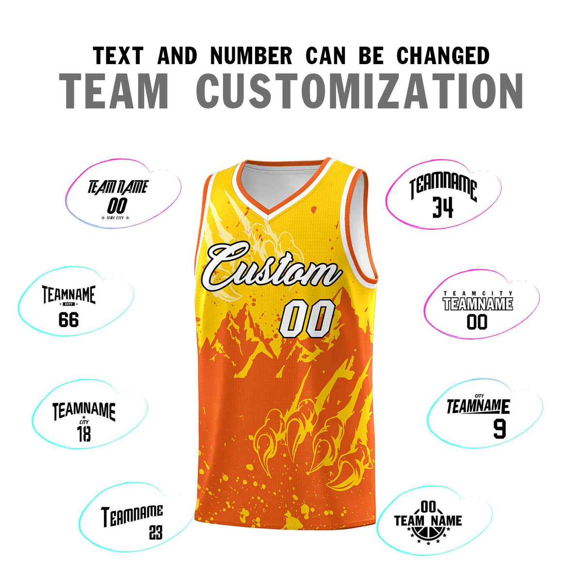 Custom Gold Orange Snow Mountain Beast Pattern Sports Uniform Basketball Jersey