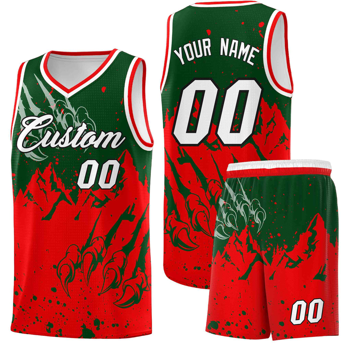 Custom Green Light Red Snow Mountain Beast Pattern Sports Uniform Basketball Jersey