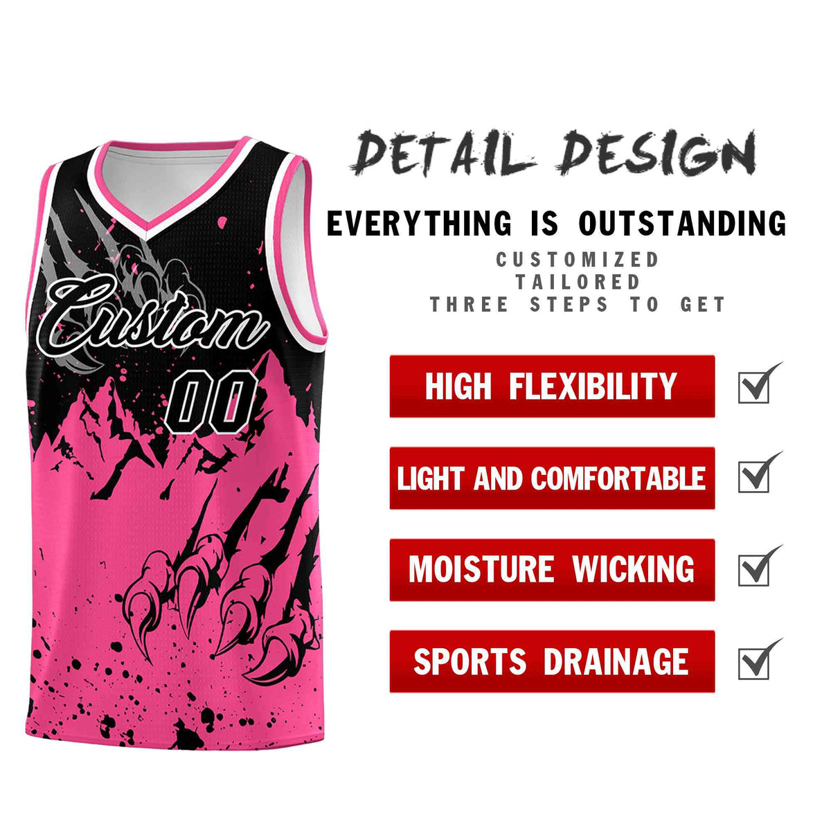 Custom Black Pink Snow Mountain Beast Pattern Sports Uniform Basketball Jersey