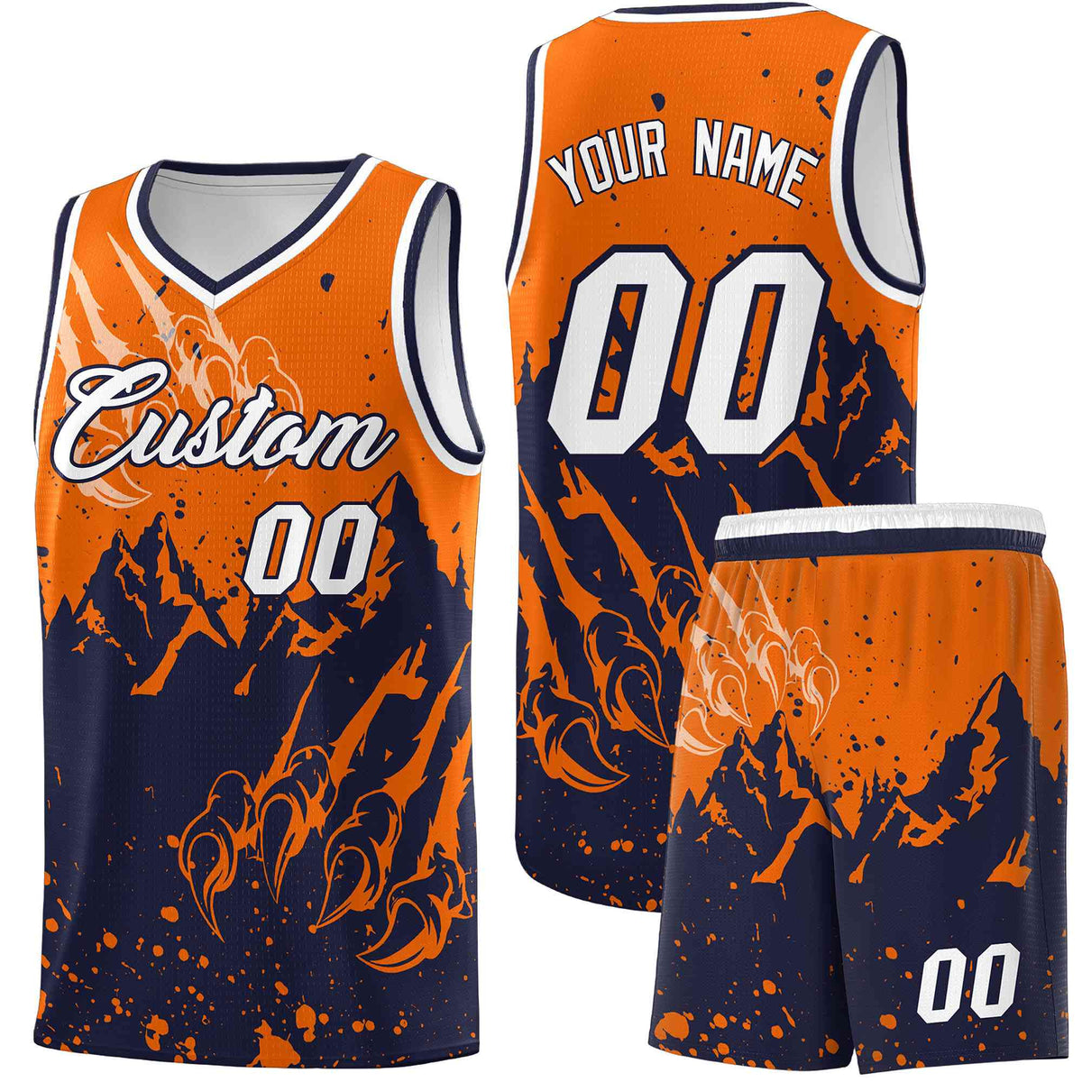 Custom Orange Navy Snow Mountain Beast Pattern Sports Uniform Basketball Jersey