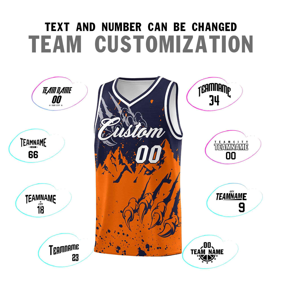 Custom Navy Orange Snow Mountain Beast Pattern Sports Uniform Basketball Jersey