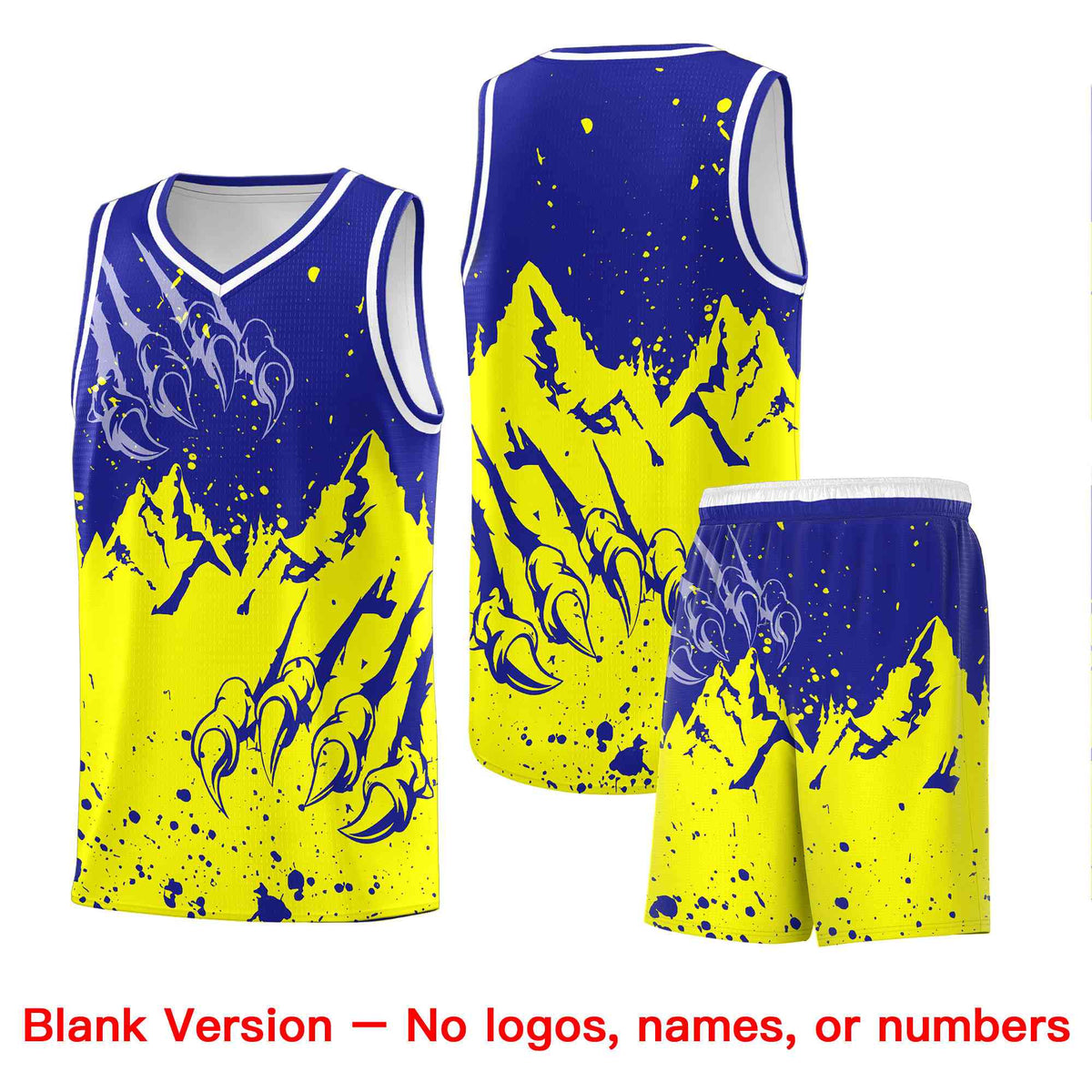 Custom Royal Fluorescent Yellow Snow Mountain Beast Pattern Sports Uniform Basketball Jersey