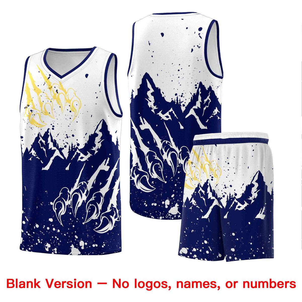 Custom White Navy Snow Mountain Beast Pattern Sports Uniform Basketball Jersey| KXKSHOP