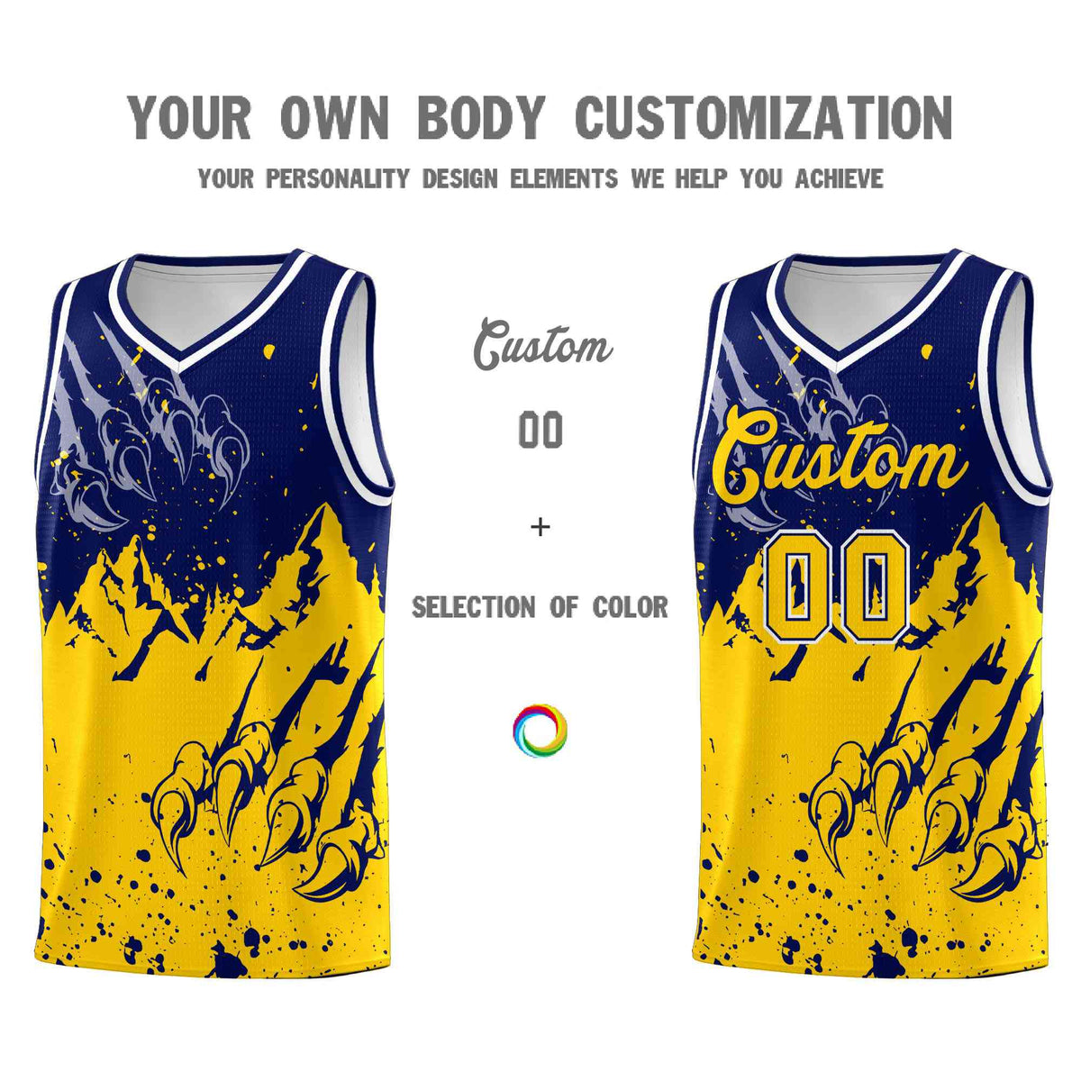 Custom Navy Gold Snow Mountain Beast Pattern Sports Uniform Basketball Jersey| KXKSHOP