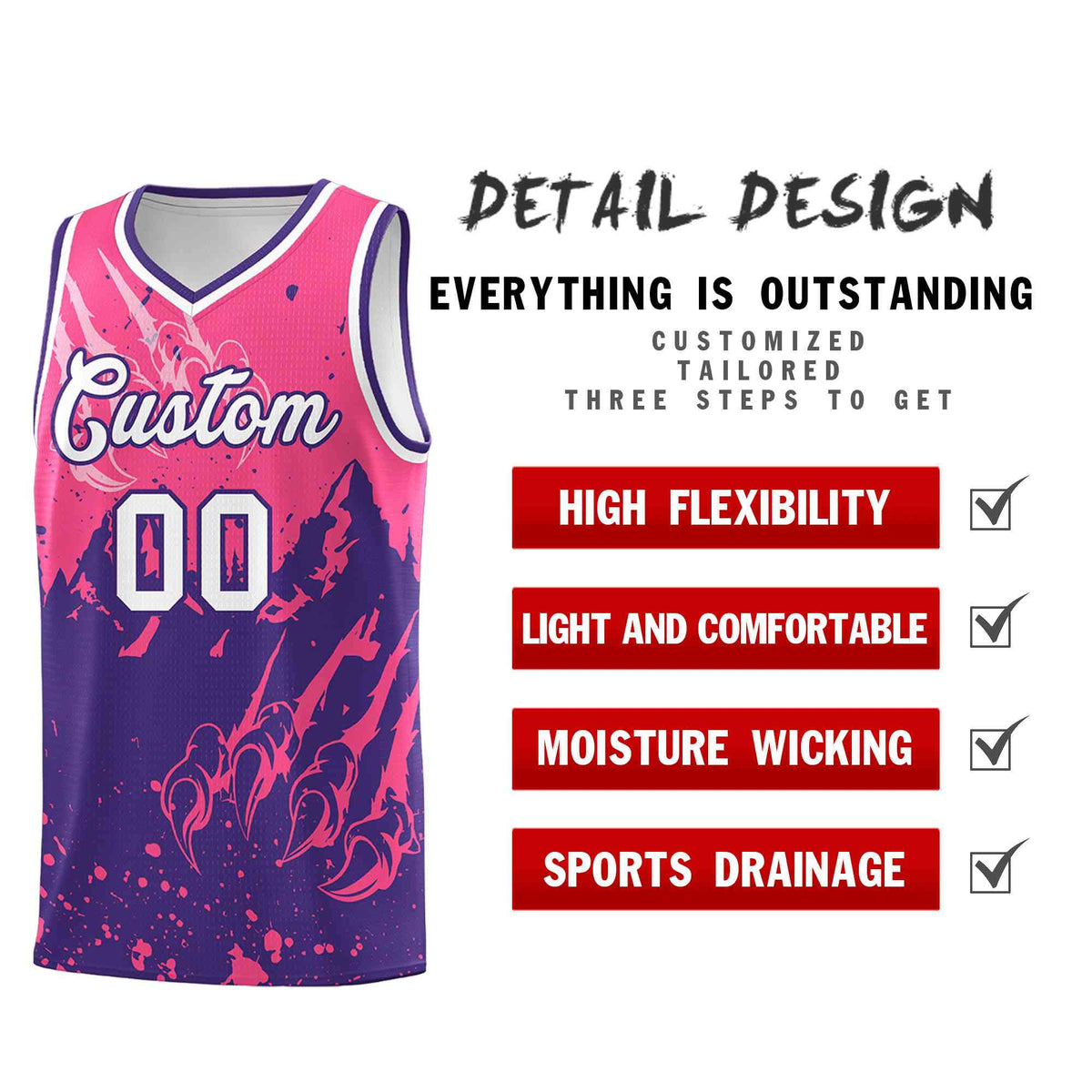 Custom Pink Purple Snow Mountain Beast Pattern Sports Uniform Basketball Jersey| KXKSHOP