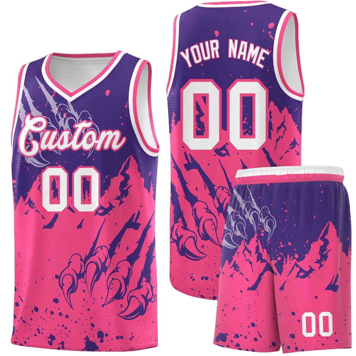 Custom Purple Pink Snow Mountain Beast Pattern Sports Uniform Basketball Jersey| KXKSHOP