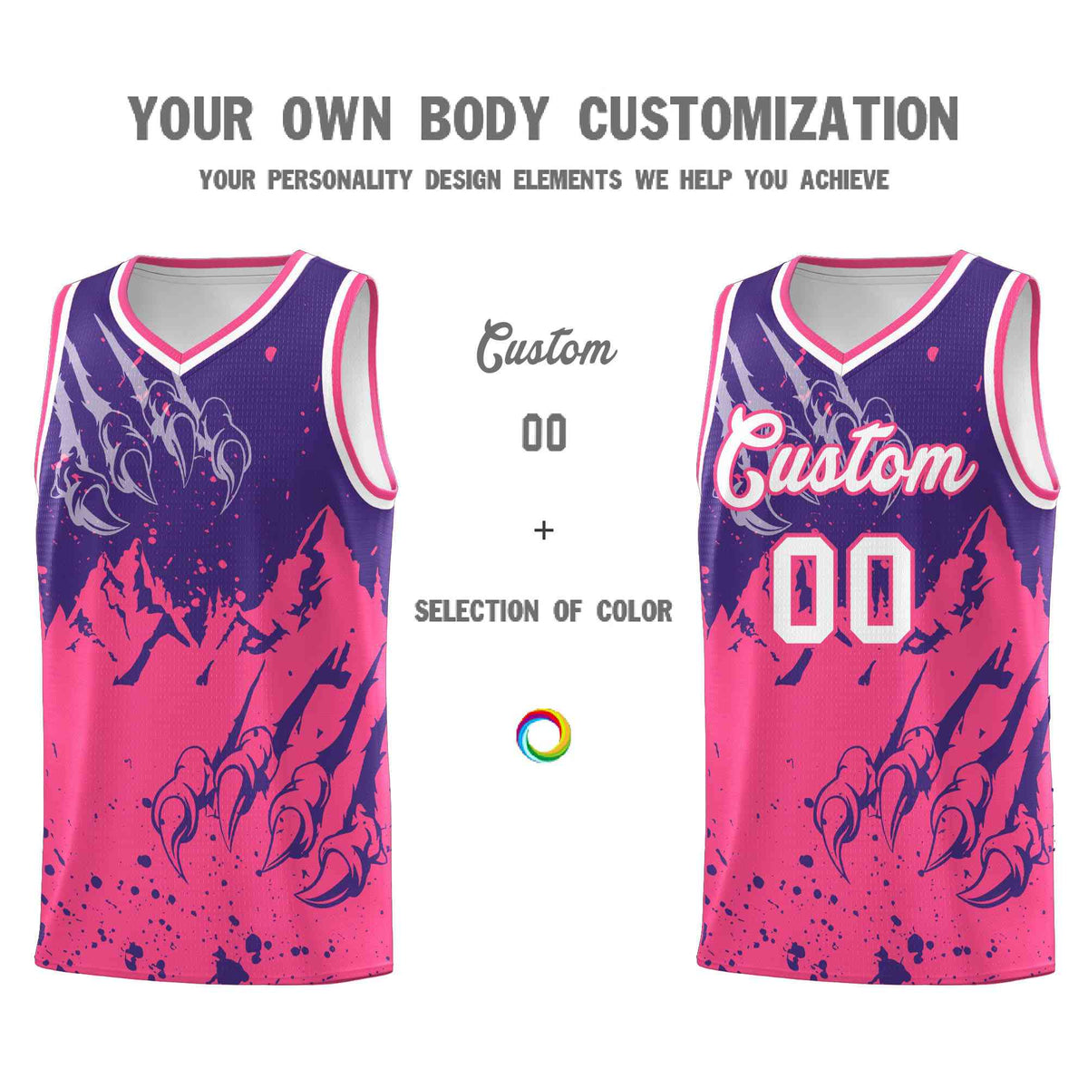 Custom Purple Pink Snow Mountain Beast Pattern Sports Uniform Basketball Jersey| KXKSHOP