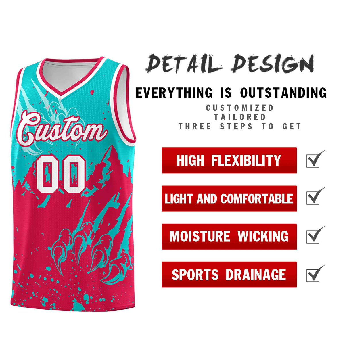 Custom Aqua Red Snow Mountain Beast Pattern Sports Uniform Basketball Jersey| KXKSHOP