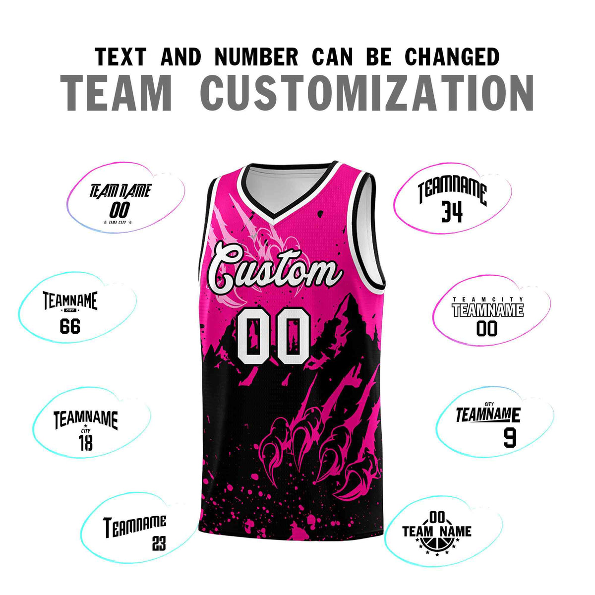 Custom Pink Black Snow Mountain Beast Pattern Sports Uniform Basketball Jersey| KXKSHOP