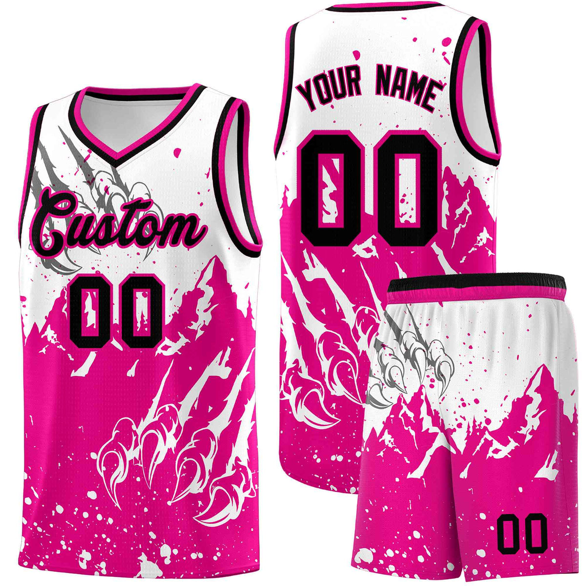 Custom White Pink Snow Mountain Beast Pattern Sports Uniform Basketball Jersey| KXKSHOP